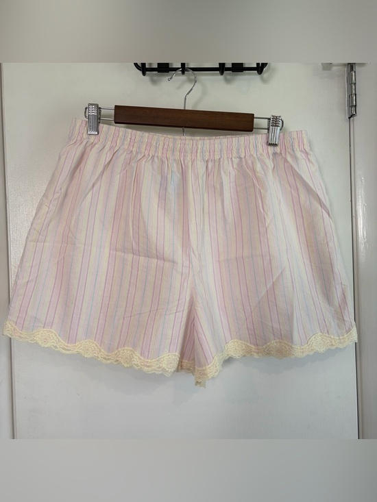 Pants - Vintage Lace Trim High Rise Boxer Shorts. Pastel Stripes. Size: XL. 100% Cotton.